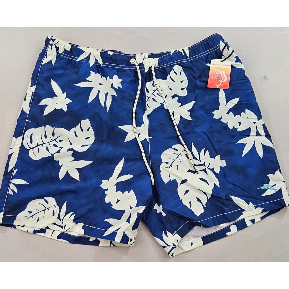 Tommy Bahama Relax Mens 2XL Swim Trunks Blue White Floral Tropical Board Shorts
